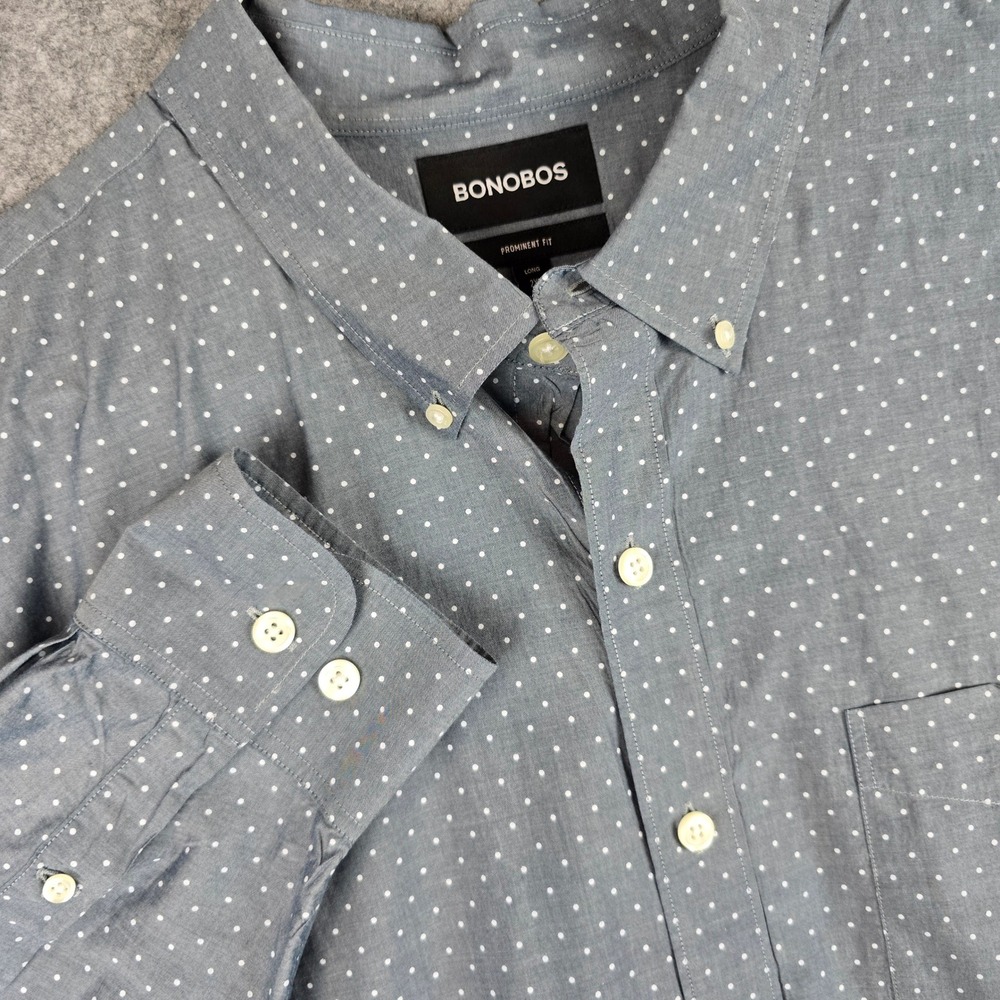 Bonobos Shirt Mens 2XL Long Blue Polka Dot Prominent Fit Button Down Long Sleeve